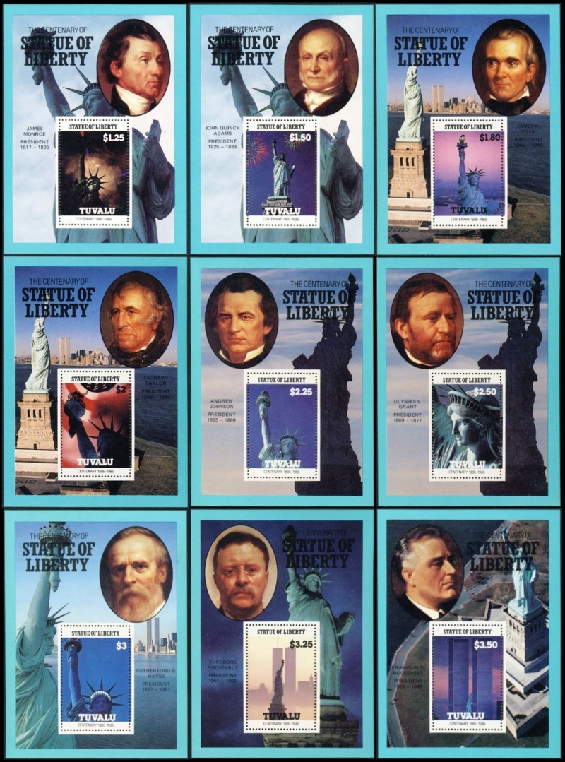 The Tuvalu 1986 Statue of Liberty Souvenir Sheet Set The Tuvalu 1986 Statue of Liberty Souvenir Sheet Set